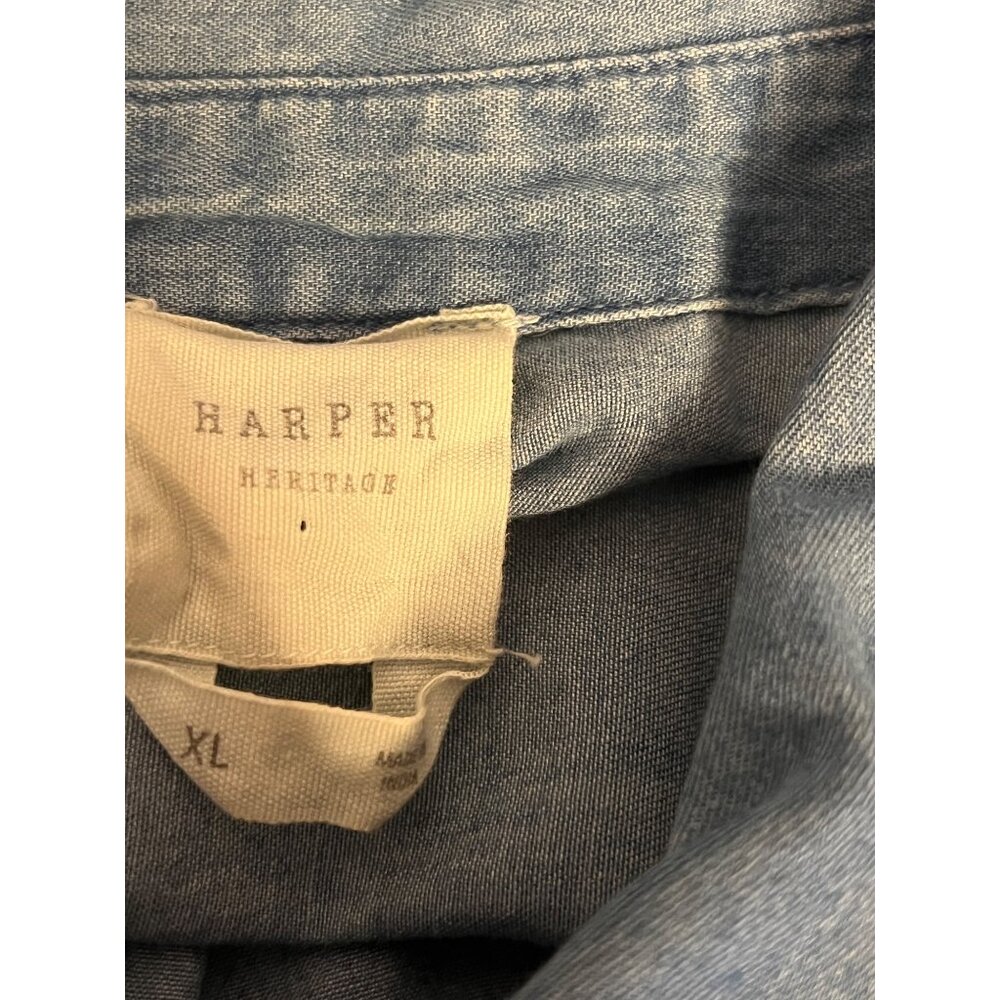 VTG Harper Heritage Women XL Denim Shirt Yellow Rose Embroidery Asymmetrical Hem - Picture 16 of 16